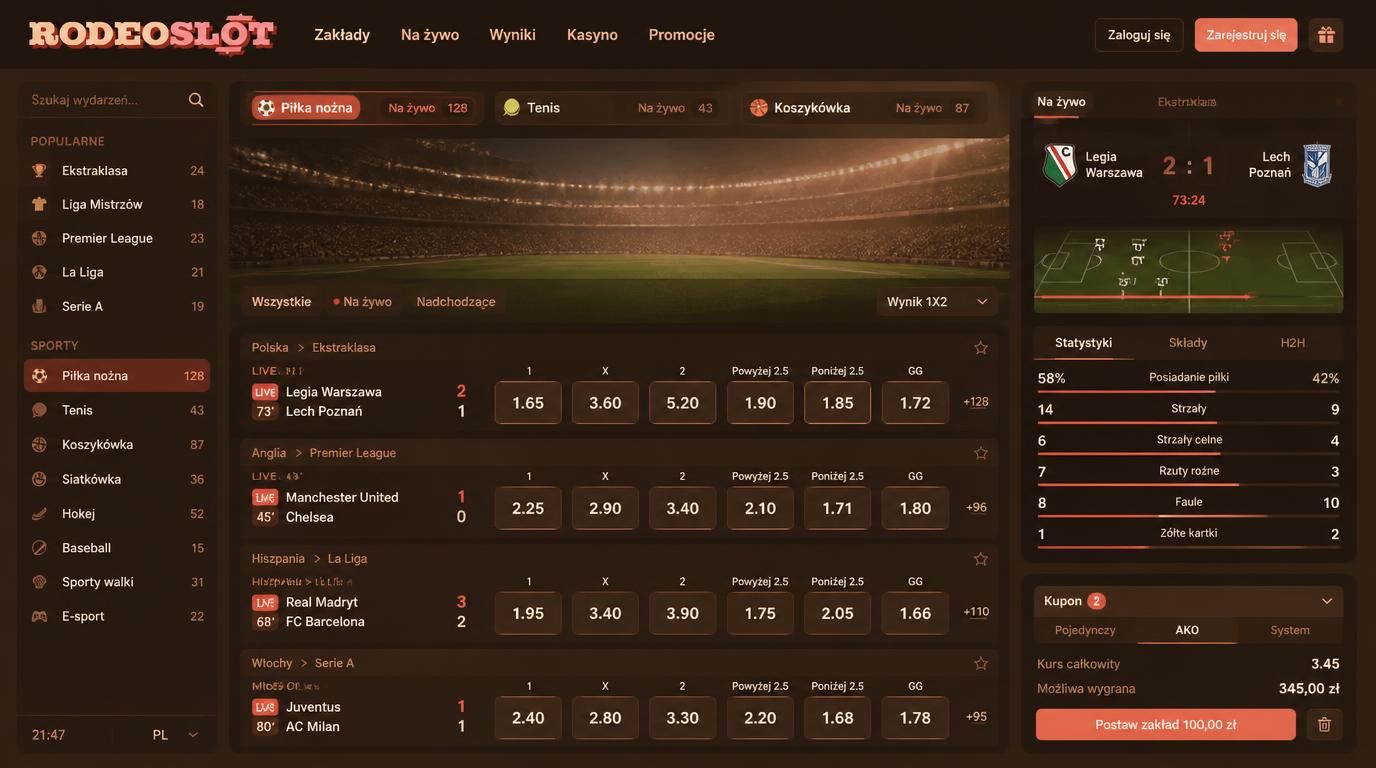 Gracz analizujący ofertę zakładów sportowych na Rodeo Slot Casino