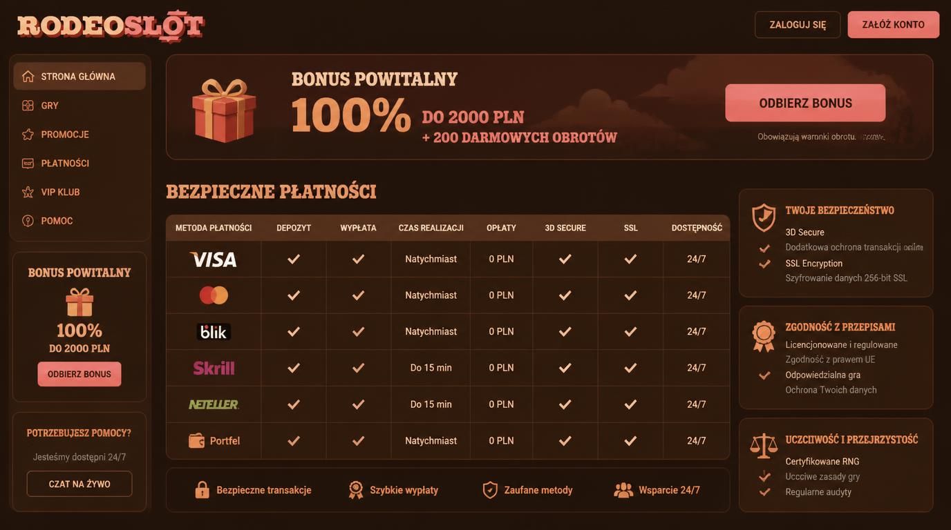 Grafika łącząca bonus powitalny i metody wpłat + aspekty bezpieczeństwa